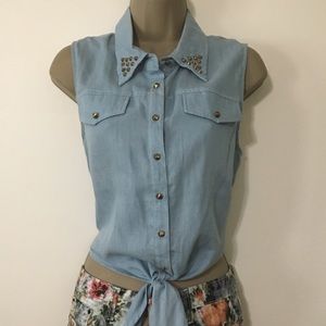 Altar’d State Denim Studded Sleeveless Top